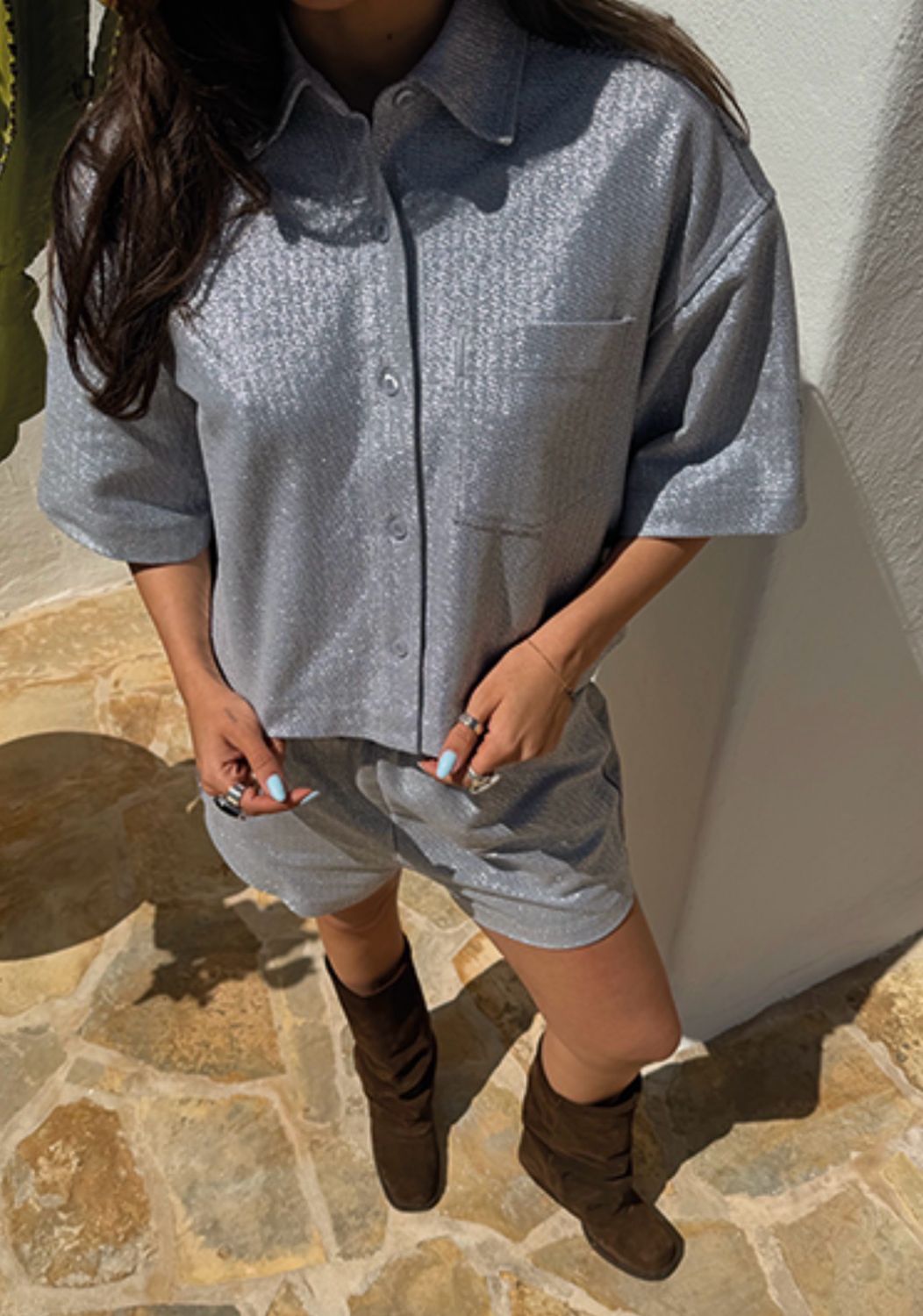 FOIL cropped blouse Alix the Label #2606915720 light grey