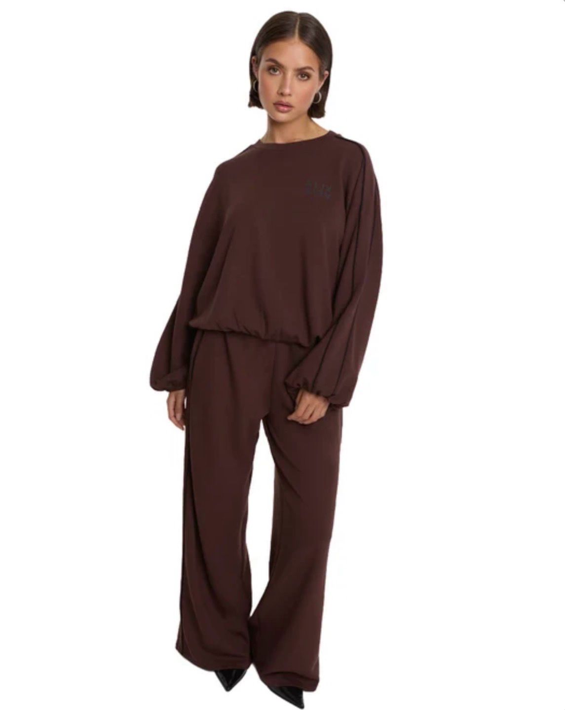Broek met bies Alix the Label 2608160938 659 deep brown