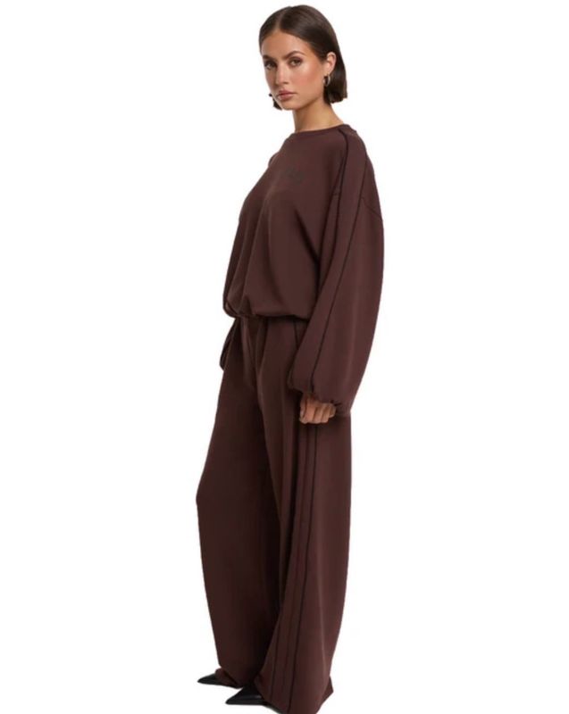 Broek met bies Alix the Label 2608160938 659 deep brown