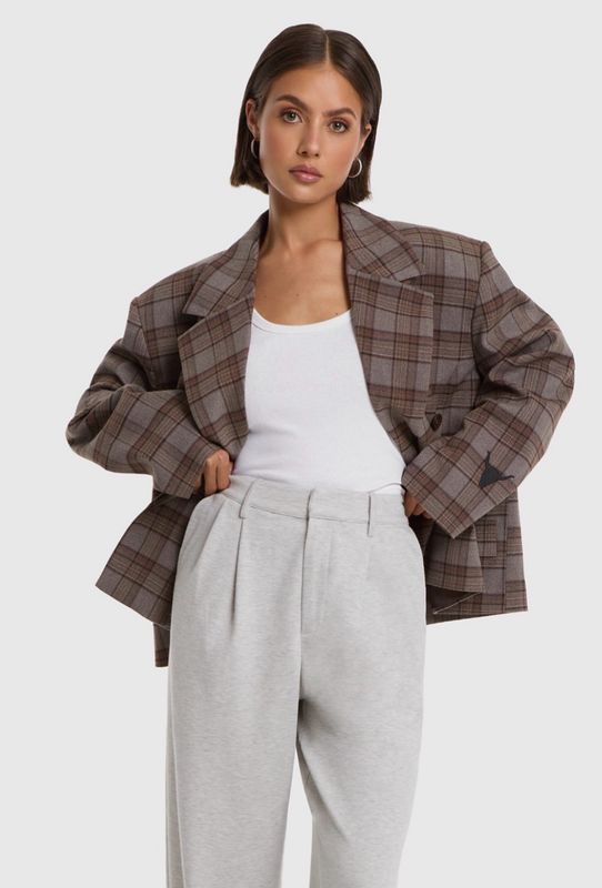 Alix the Label Cropped check blazer warm brown 2609440868 659