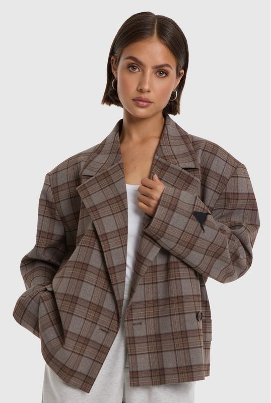 Alix the Label Cropped check blazer warm brown 2609440868 659