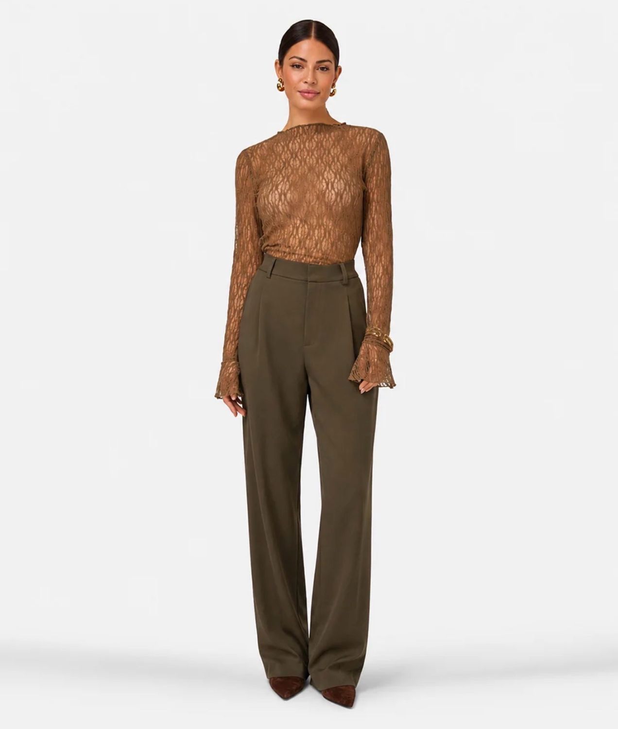 IBANA Phiene Pantalon – Olijfgroene Wijde Broek