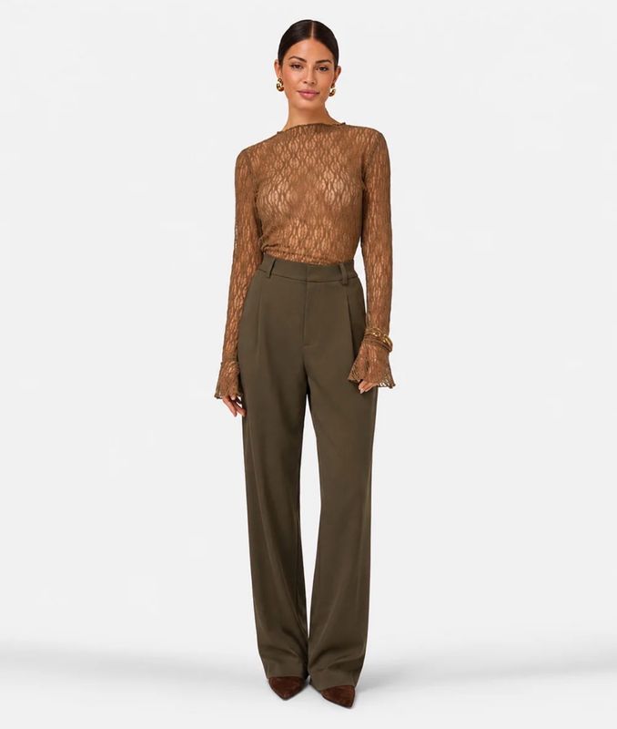 IBANA Phiene Pantalon – Olijfgroene Wijde Broek