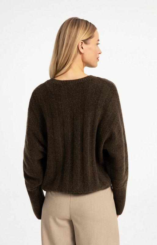 YAYA Trui met vleermuismouwen en trekkoord – 01-000631-609 slate brown