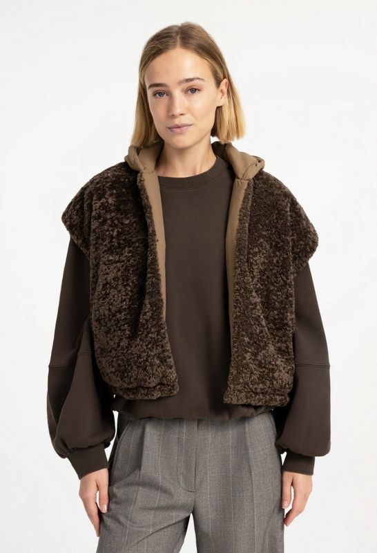 YAYA Reversible Teddy Bodywarmer – Slate Black Brown 02 021009-609