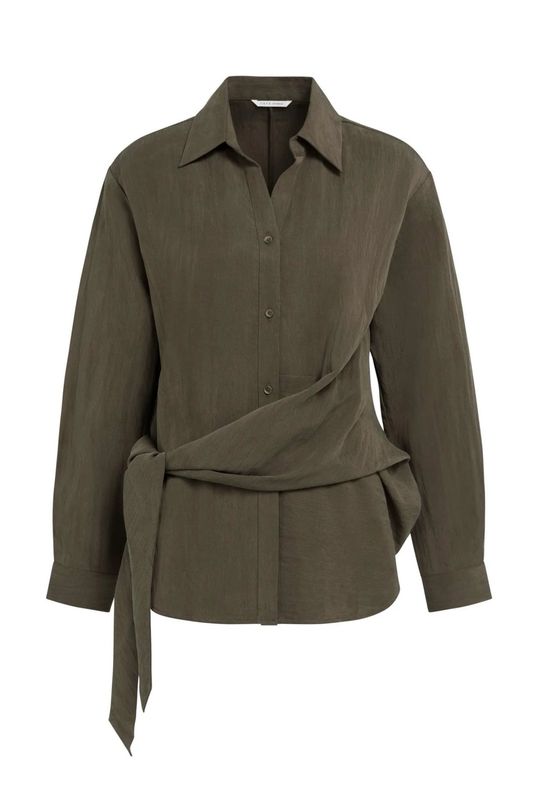 YAYA Blouse met Knoopdetail en Lange Mouwen – 01-201242-609 slate black brown