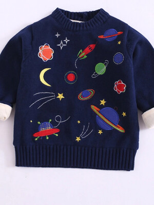 Kids Toddler Boys' Basic Galaxy Long Sleeve Cotton Sweater & Cardigan Navy Blue