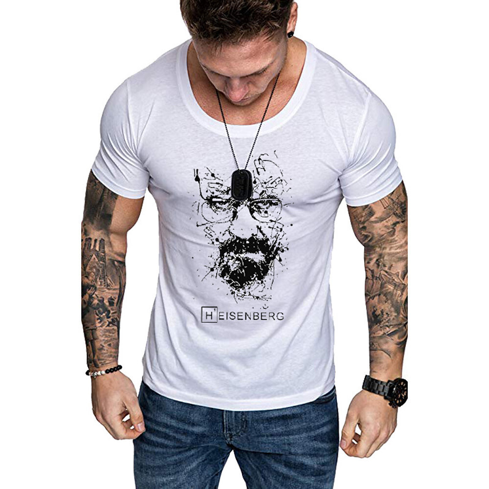 Men's Daily Sports Business / Basic T-shirt - Abstract / Portrait Black & White, Print White
