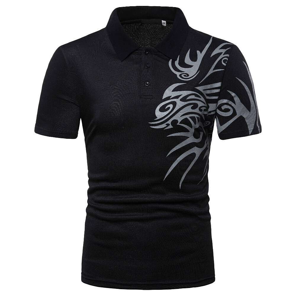 Men's Casual Leisure Sports Basic EU / US Size Cotton Shirt - Solid Colored / Geometric Print White / Short Sleeve