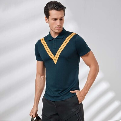 Men's Sport EU / US Size Polo - Striped Shirt Collar Black / Short Sleeve