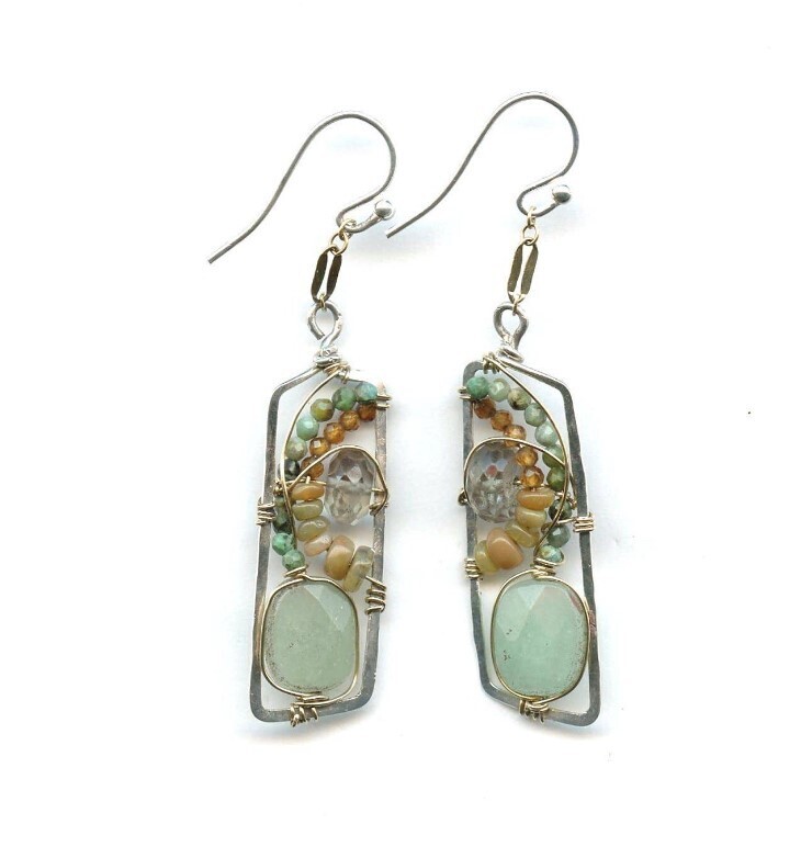 Jade, Chrysocolla, & Opal Earrings