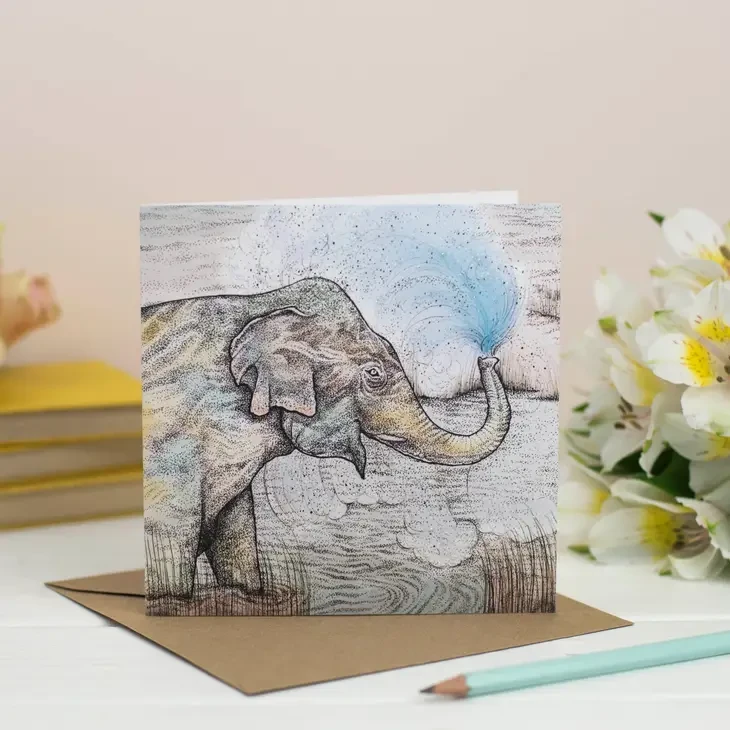 Splashing Elephant Greeting Card
