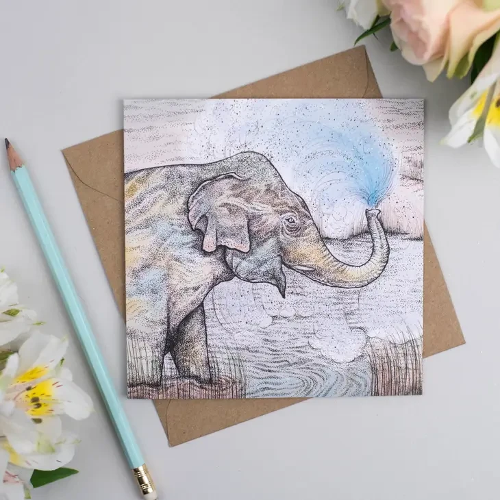 Splashing Elephant Greeting Card