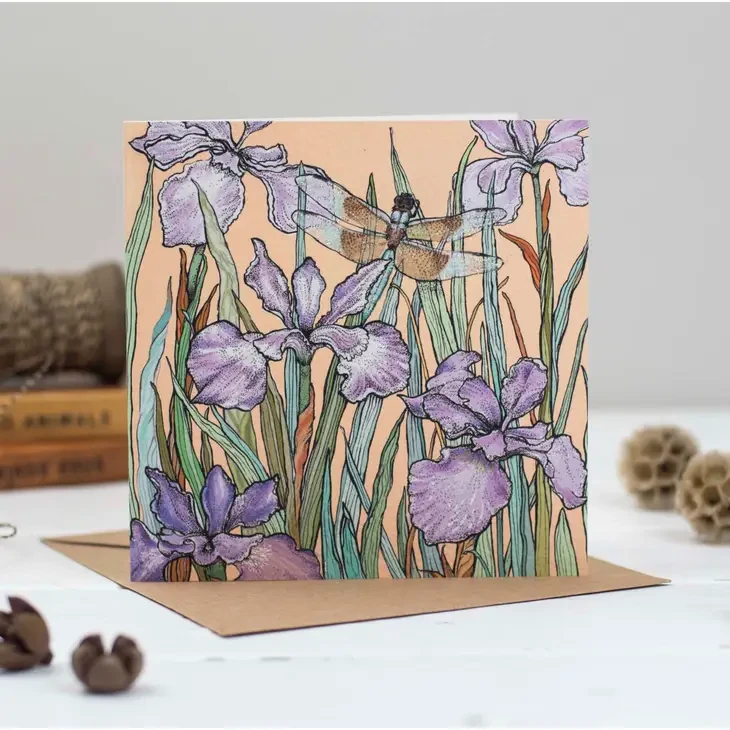 Dragonfly and Bearded Iris Greeting Card