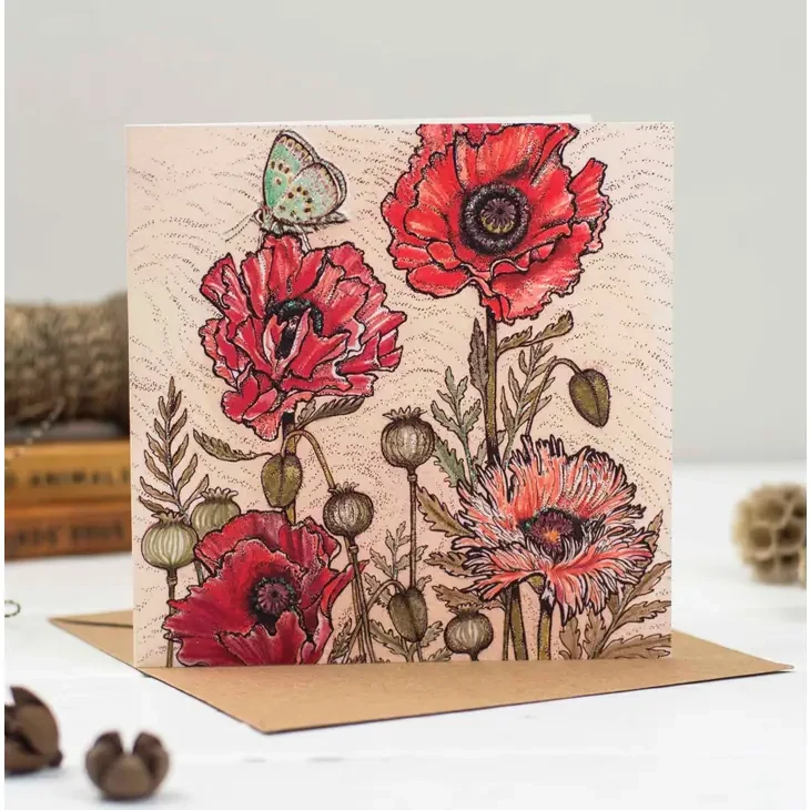 Poppies and Butterfly Greeting Card