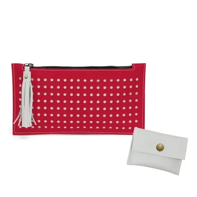 Orion (Zip Clutch - Dot Grid) - Candy Apple/Flint Grey