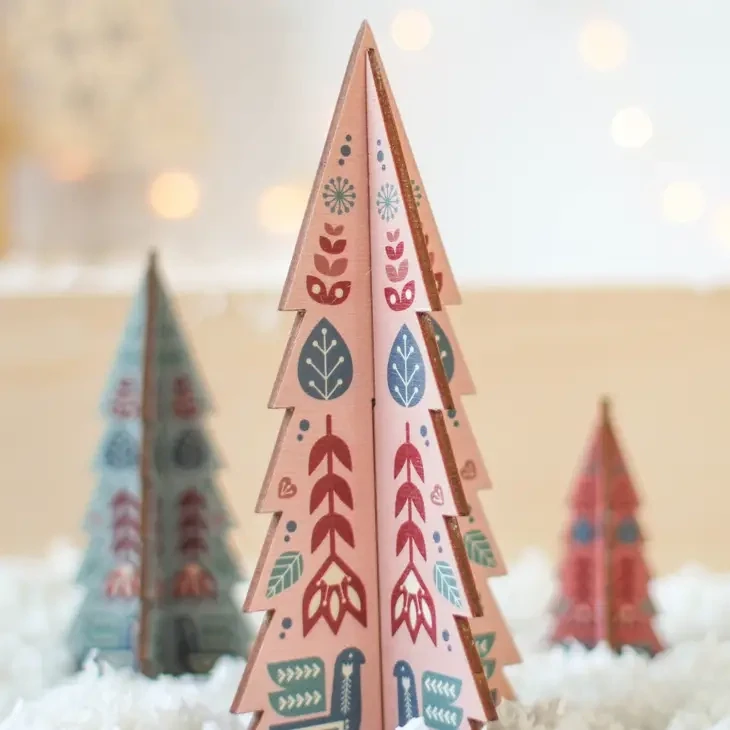 Christmas Tree Set, Folk Design - Coloured