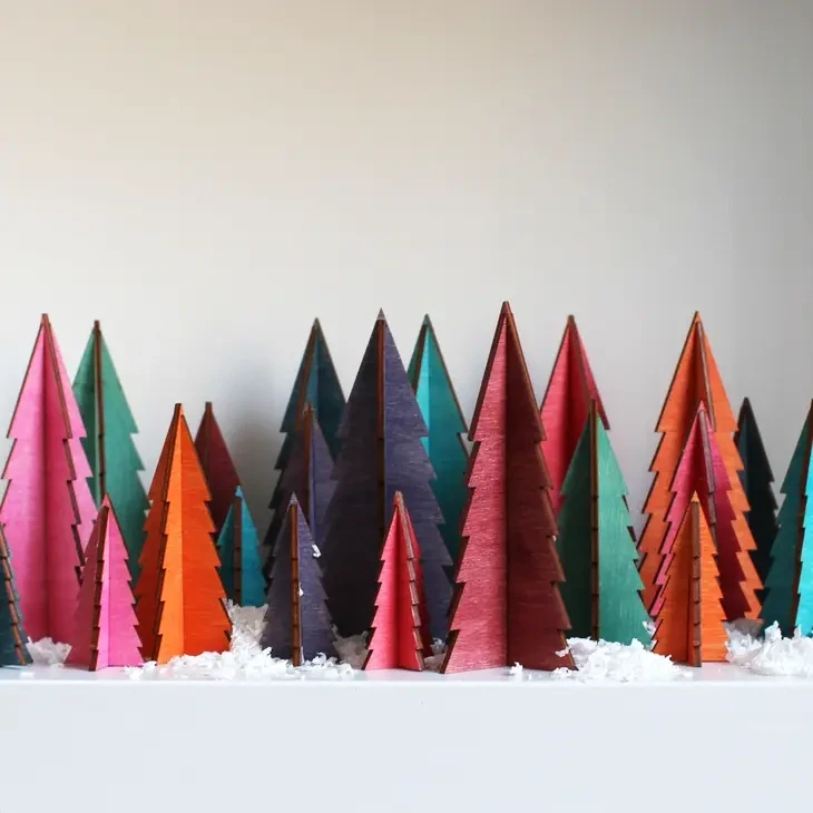Colourful Christmas Tree Sets in Wood - Random Mix