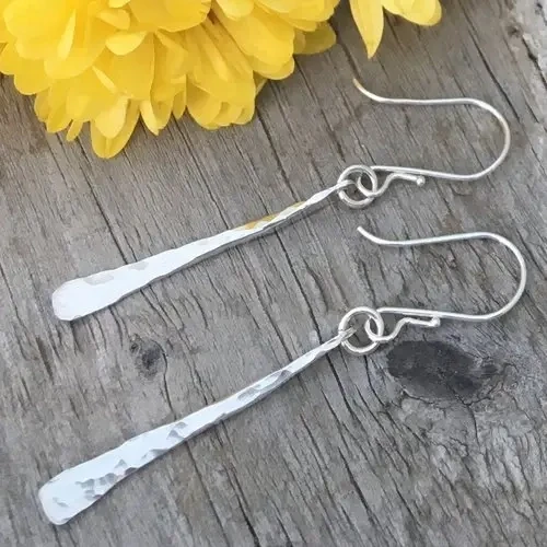 Stick Hammered Sterling Silver Earrings