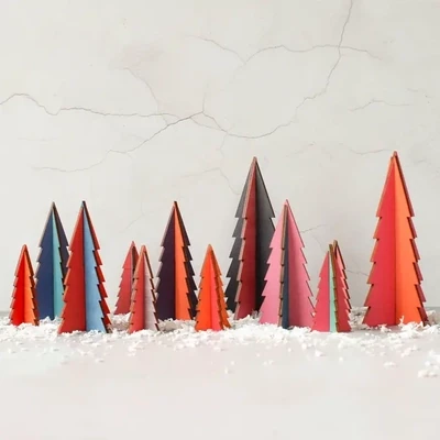 Colourful Christmas Tree Sets in Wood - Matching Small