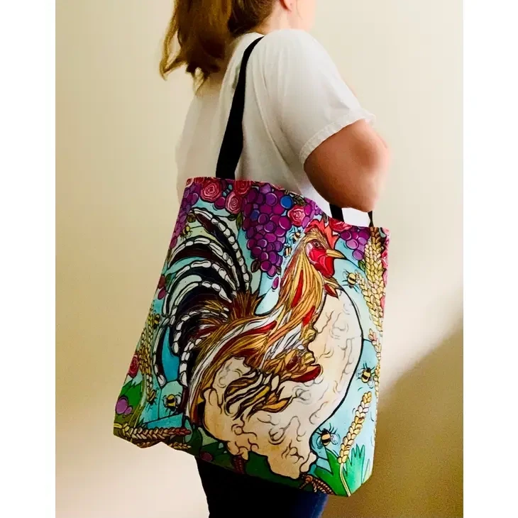 Chicken Shoulder Bag, Colorful Rooster Purse Tote Handbag
