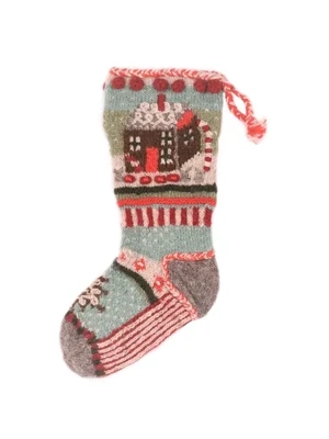 Gingerbread House - Wool Knit Christmas Stocking - Light Natural