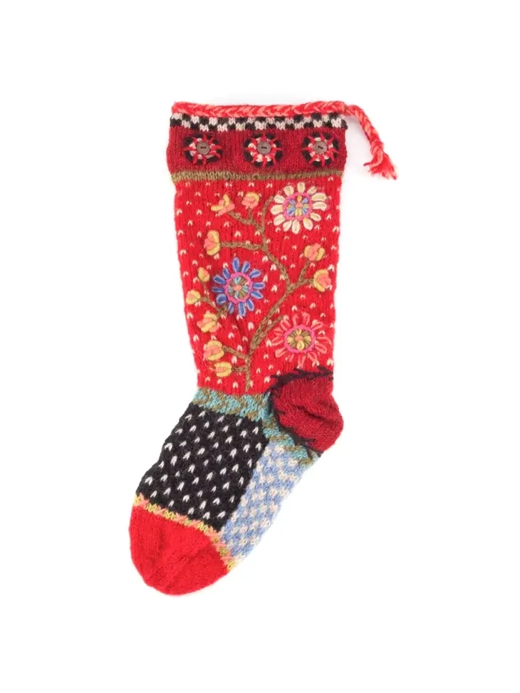 Flora - Wool Knit Christmas Stocking - Red