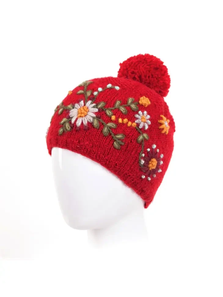 Olivia - Women's Wool Knit Beanie - Crimson