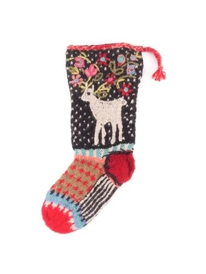 Reindeer - Wool Knit Christmas Stocking - Black