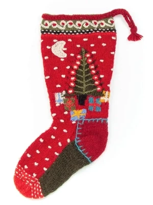 Presents - Wool Knit Christmas Stocking - Red