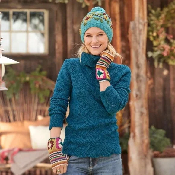 Olivia - Women's Wool Knit Beanie - Turquoise