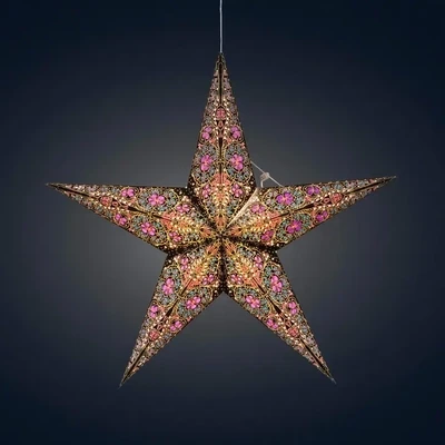 Cathedral 5 Point 24 Inch Turquoise-Violet Paper Star Lantern