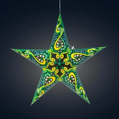 Gaea 5 Point 24 Inch Green-Yellow Paper Star Lantern Light