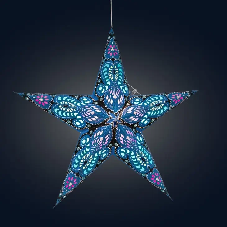 Phoenix 5 Pointer 24 Inch Blue Paper Star Lantern Light