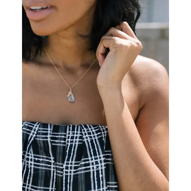 Mini Feather Necklace - Caramel Black