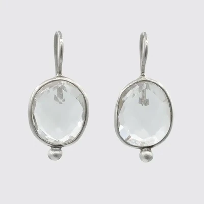 Large Faceted Organic Stone Drop With Granulation - Clear Quartz - Sterling Silver