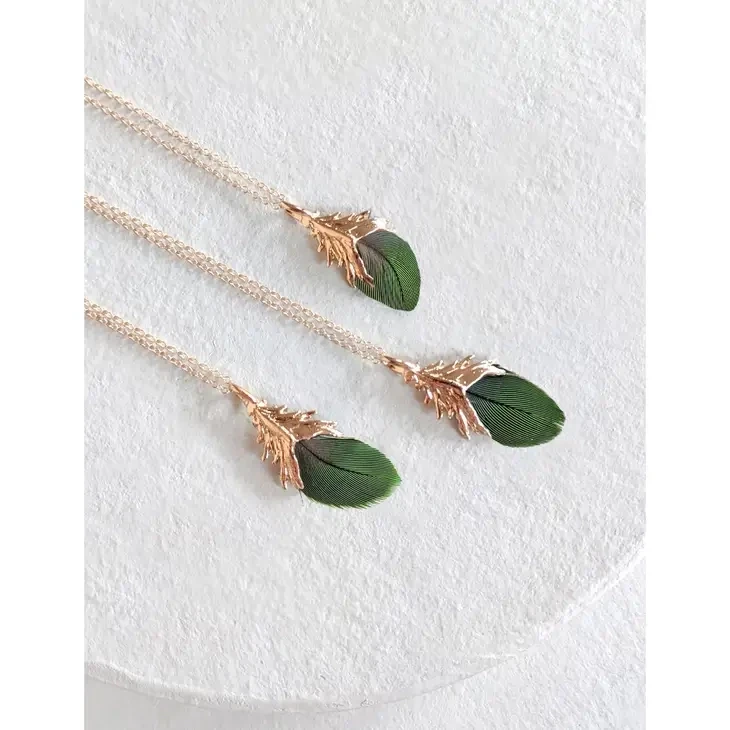 Mini Feather Necklace - Green