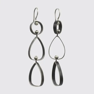 Circle And Triangle Mobile Drop Earrings - Sterling Silver