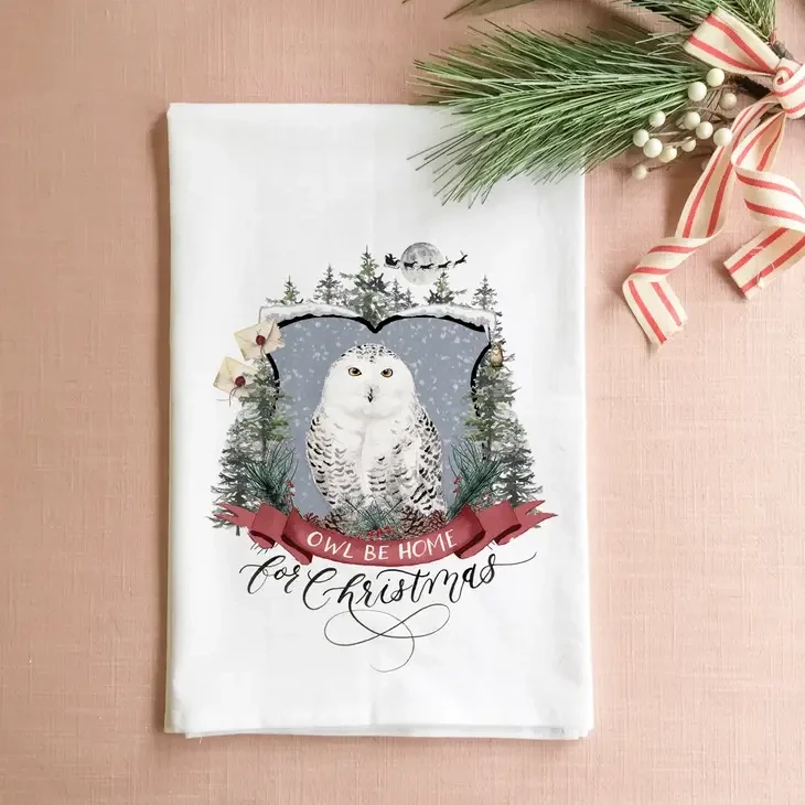 Owl Be Home for Christmas Christmas Tea Towel