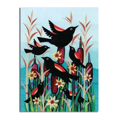 Blackbird Cattail Birthday Card