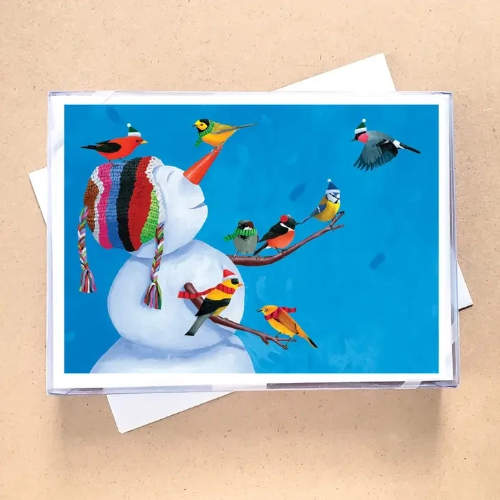 BIRDIES & SNOWMAN BOXED HOLIDAY CARDS - Set of 12