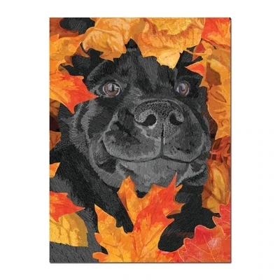 DOG IN LEAVES THANKSGIVING CARD