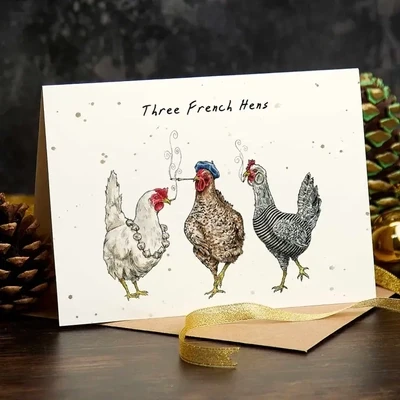 Three French Hens Card 5 x 7