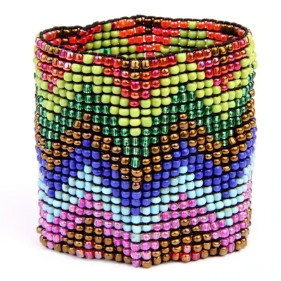 Stretch Bracelet Seed Bead Chevron Hand Loomed Multi-Colored