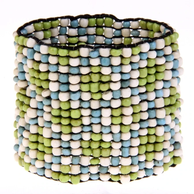 Loomed Cuff Glass Beads Stretch Bracelet Diamond Lime Turquoise Cream