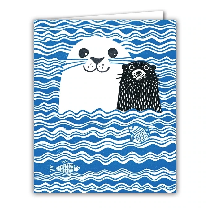 Seal, Otter and Fish - Blank Greeting Card