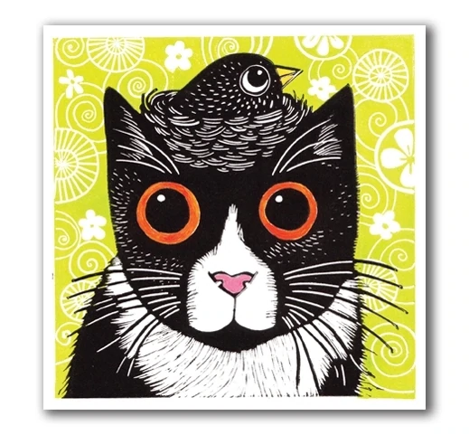 Cat with Nest - Blank Greeting Card