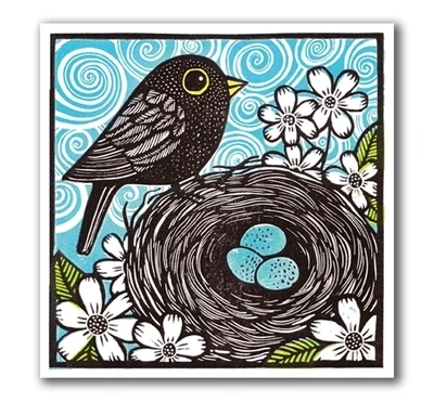Blackbird with Eggs - Blank Greeting Card