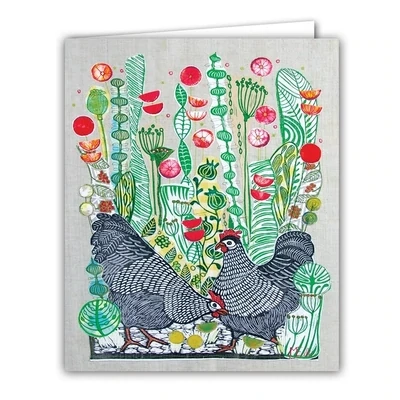 Hens in Poppies - Blank Greeting Card
