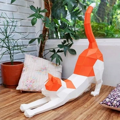 Stretching Cat 3D Papercraft Model